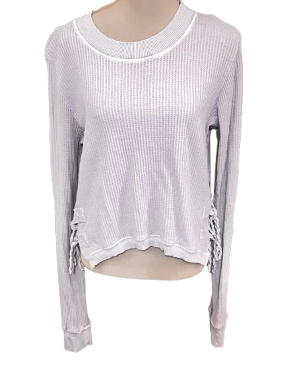 Free People One Large Lavender Waffle Knit Long Sleeve Side Lace-Up Top